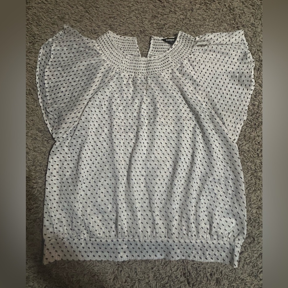 Express White Blouse with Black & Brown dots